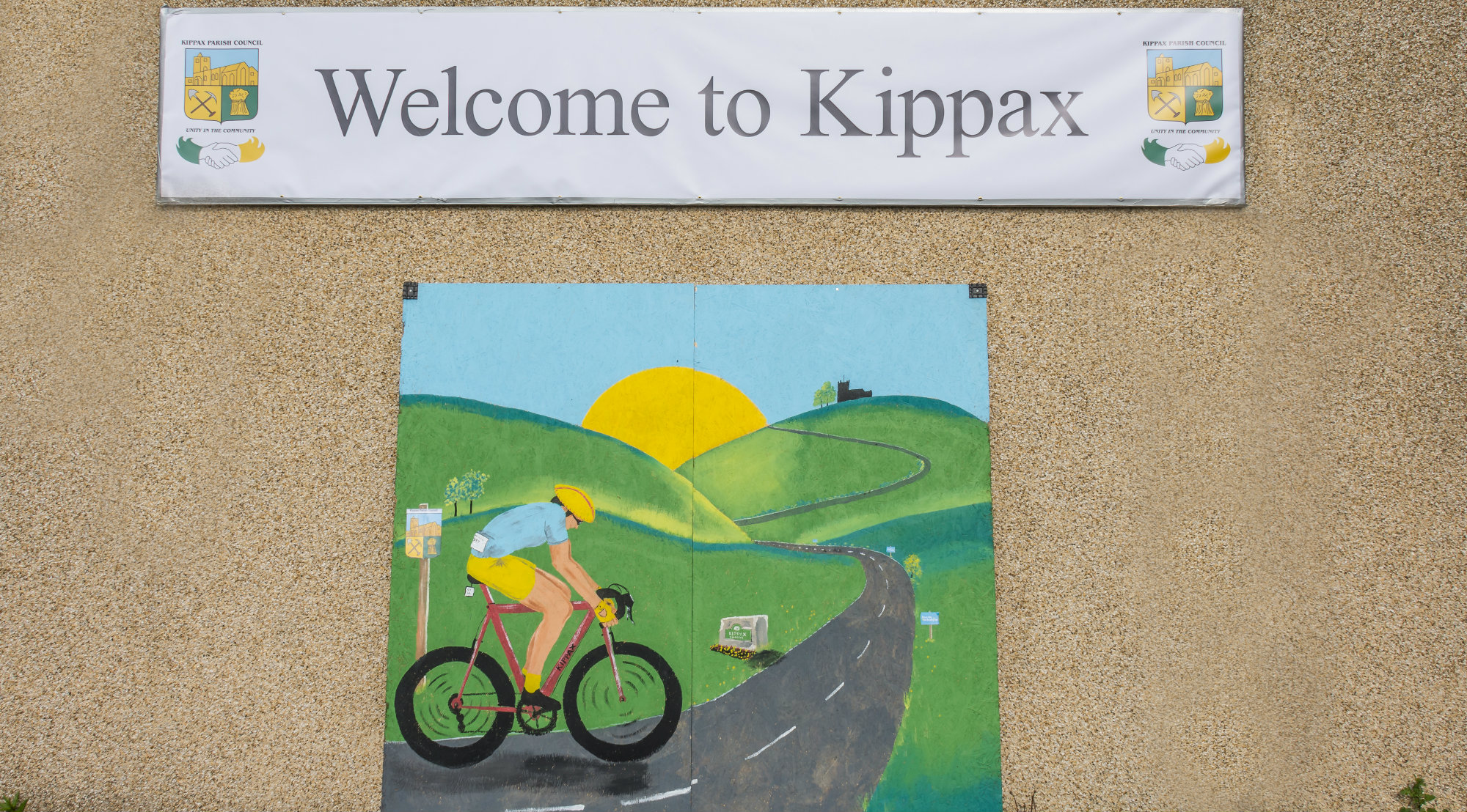 Welcome to kippax noticeboard and painting of cyclist