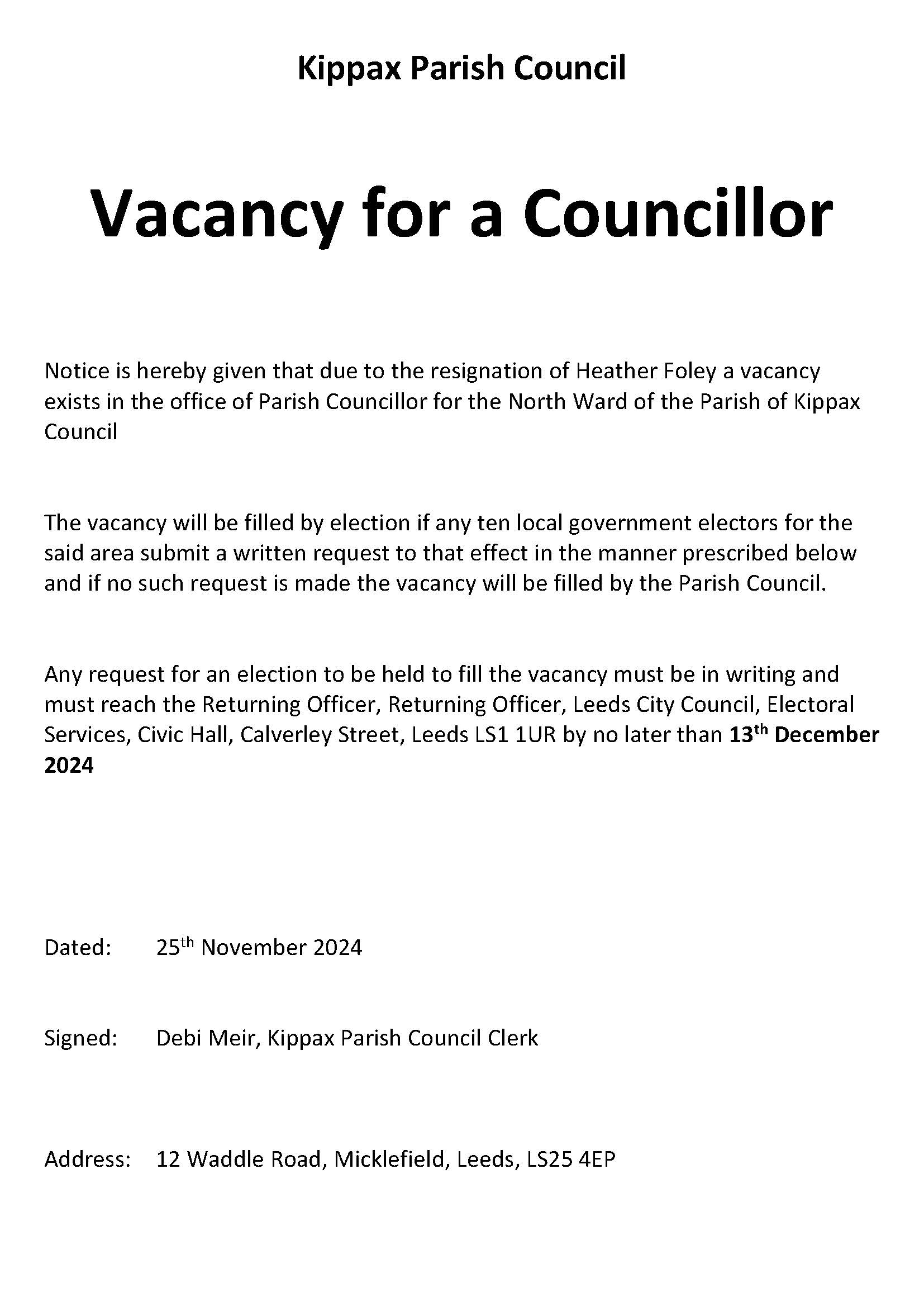Councillor Vacancy