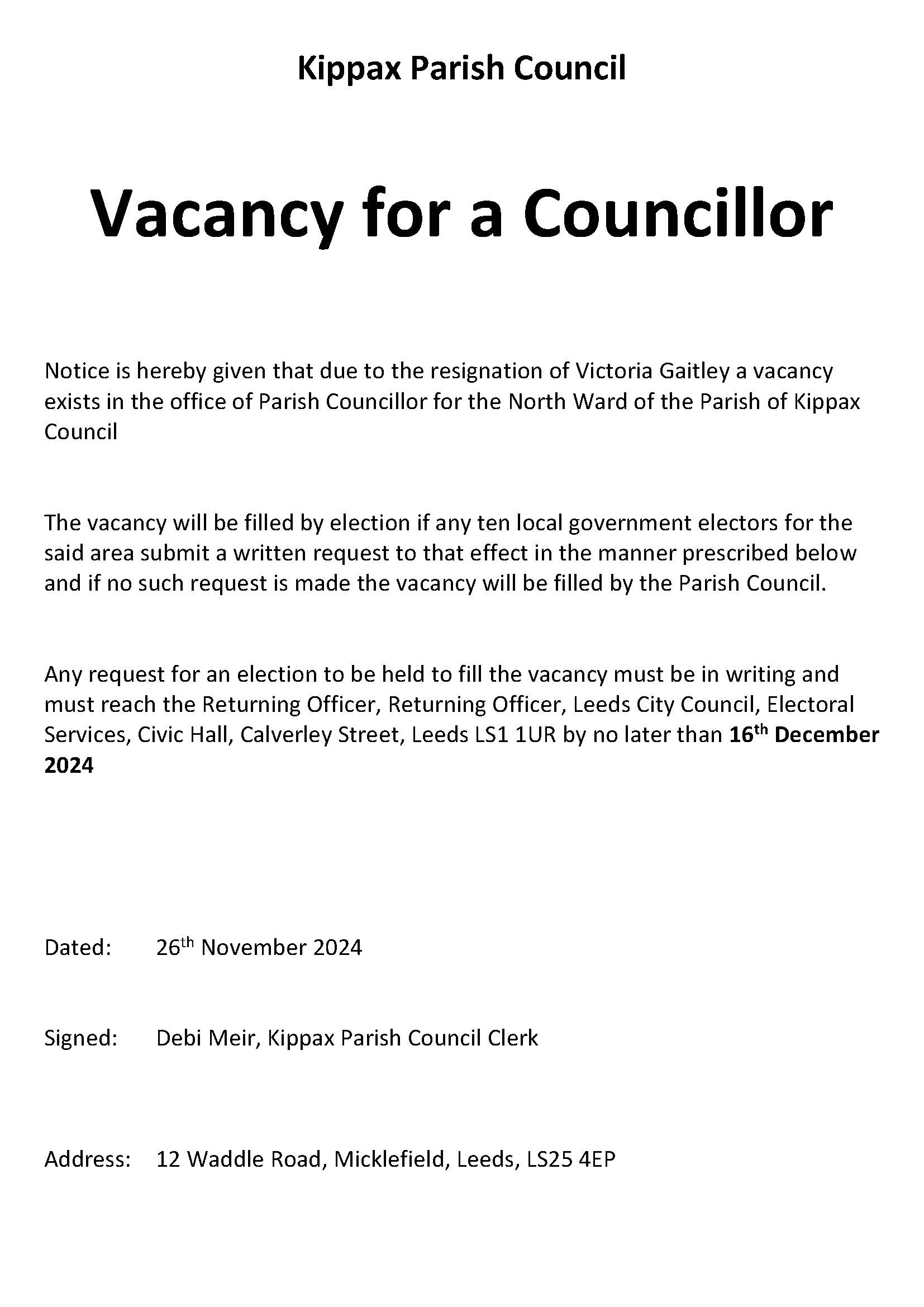 Councillor Vacancy