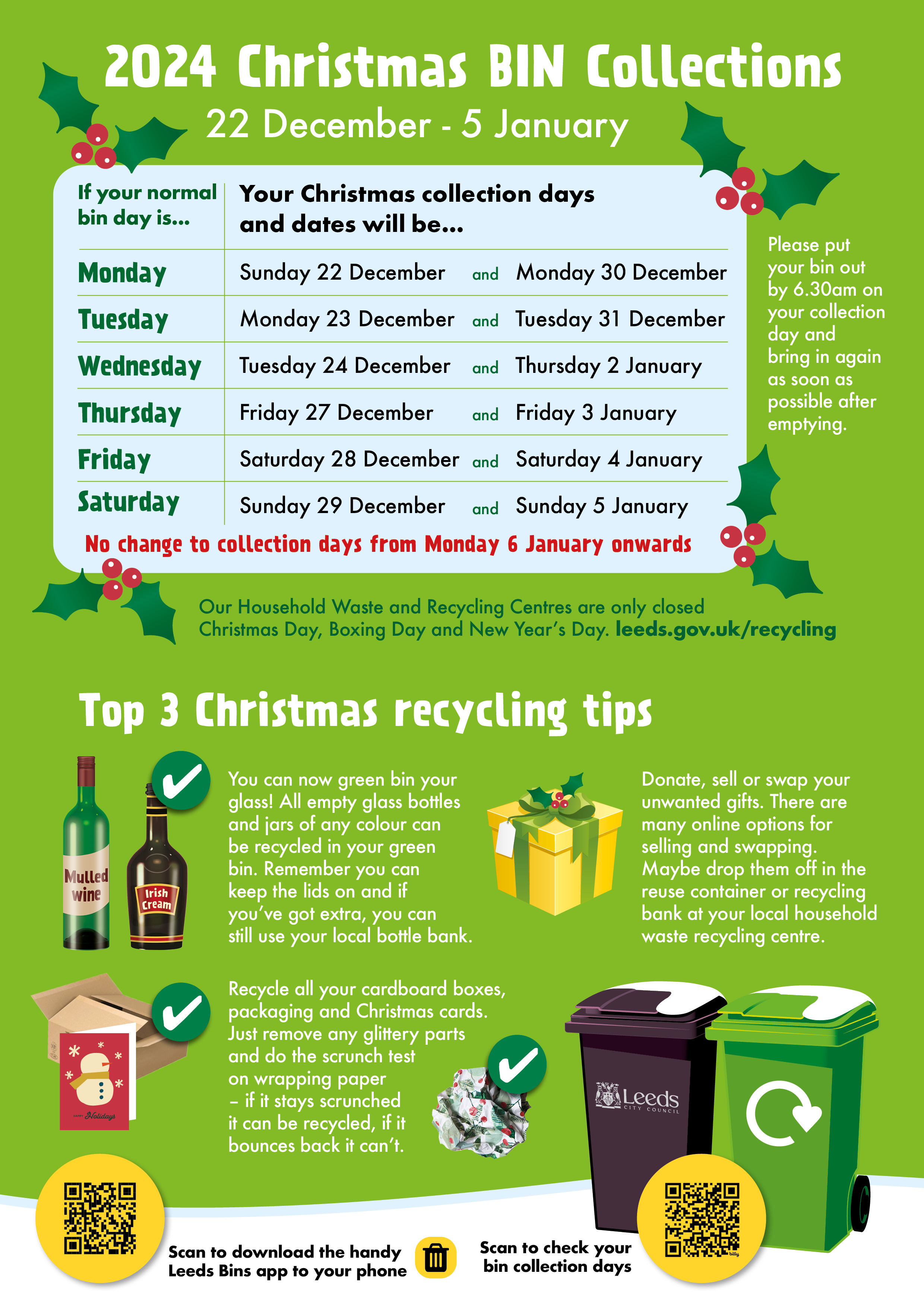 Festive waste and recycling collection arrangements