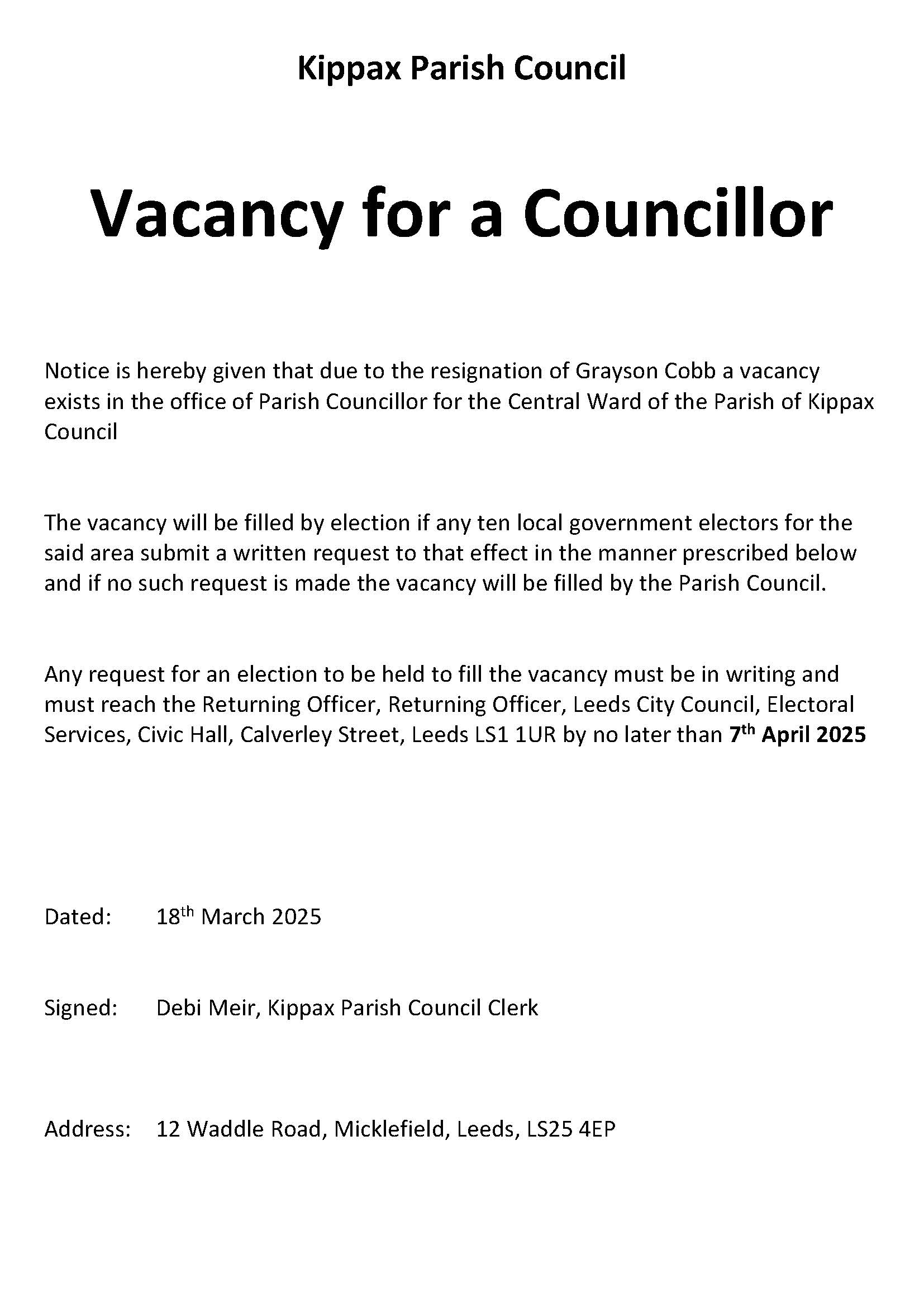 Councillor Vacancy